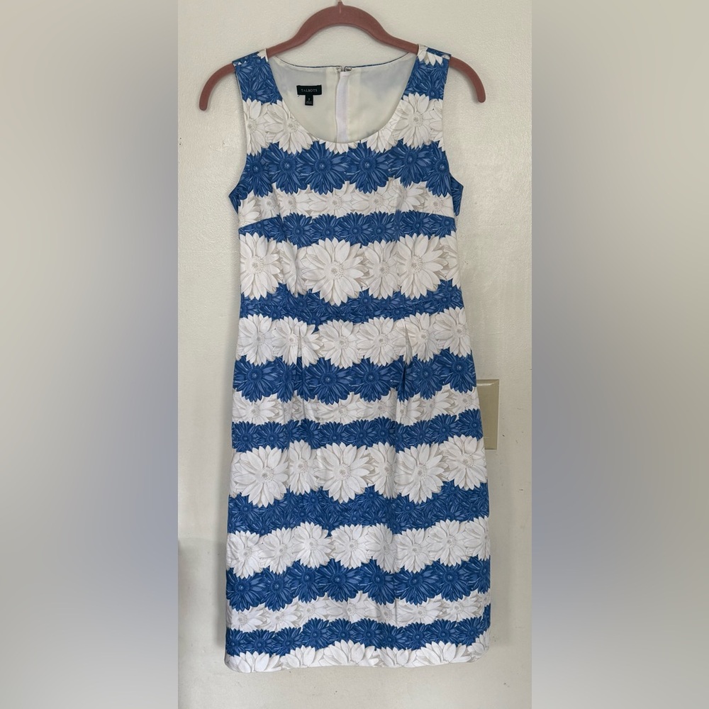 Talbots Blue & White Floral Striped Sleeveless Sheath Dress - Size 2